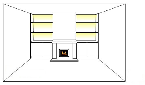 Đèn LED chiếu sáng kết hợp với Kệ phòng khách