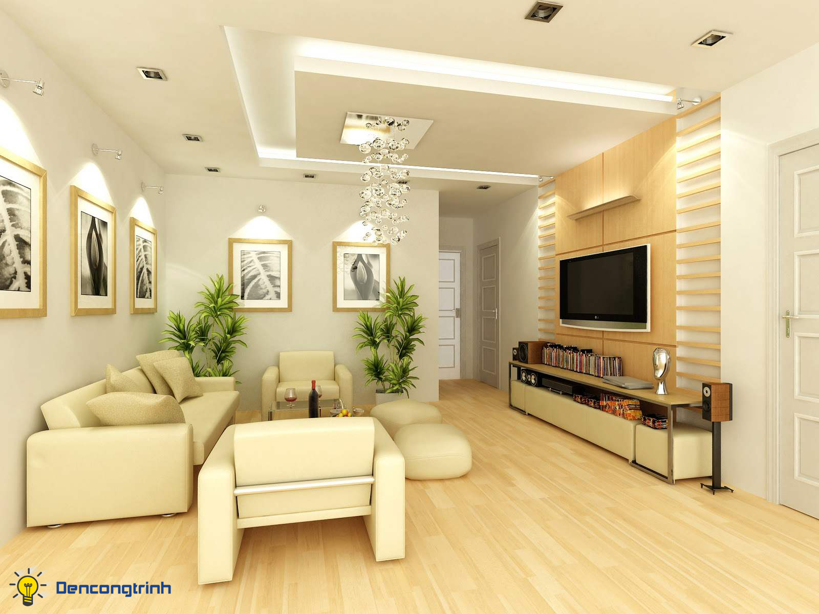 Đèn tường trang trí giúp làm nổi bật lên các họa tiết trên tường nhà