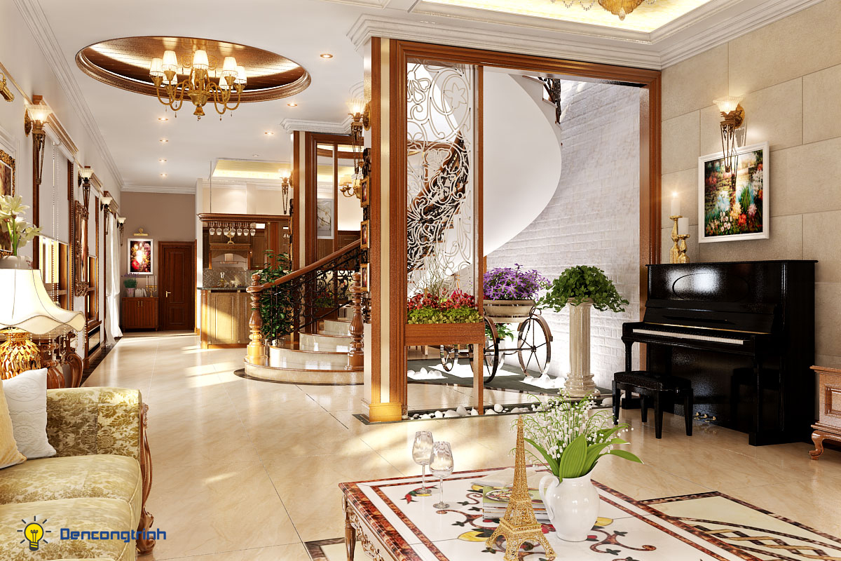 Sự kết hợp đèn tường trang trí với đèn chùm là một lựa chọn hoàn hảo